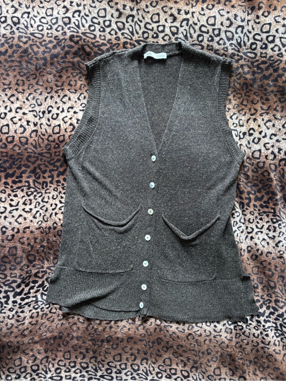 Zara Brown V-Neck Button Front Sweater Vest